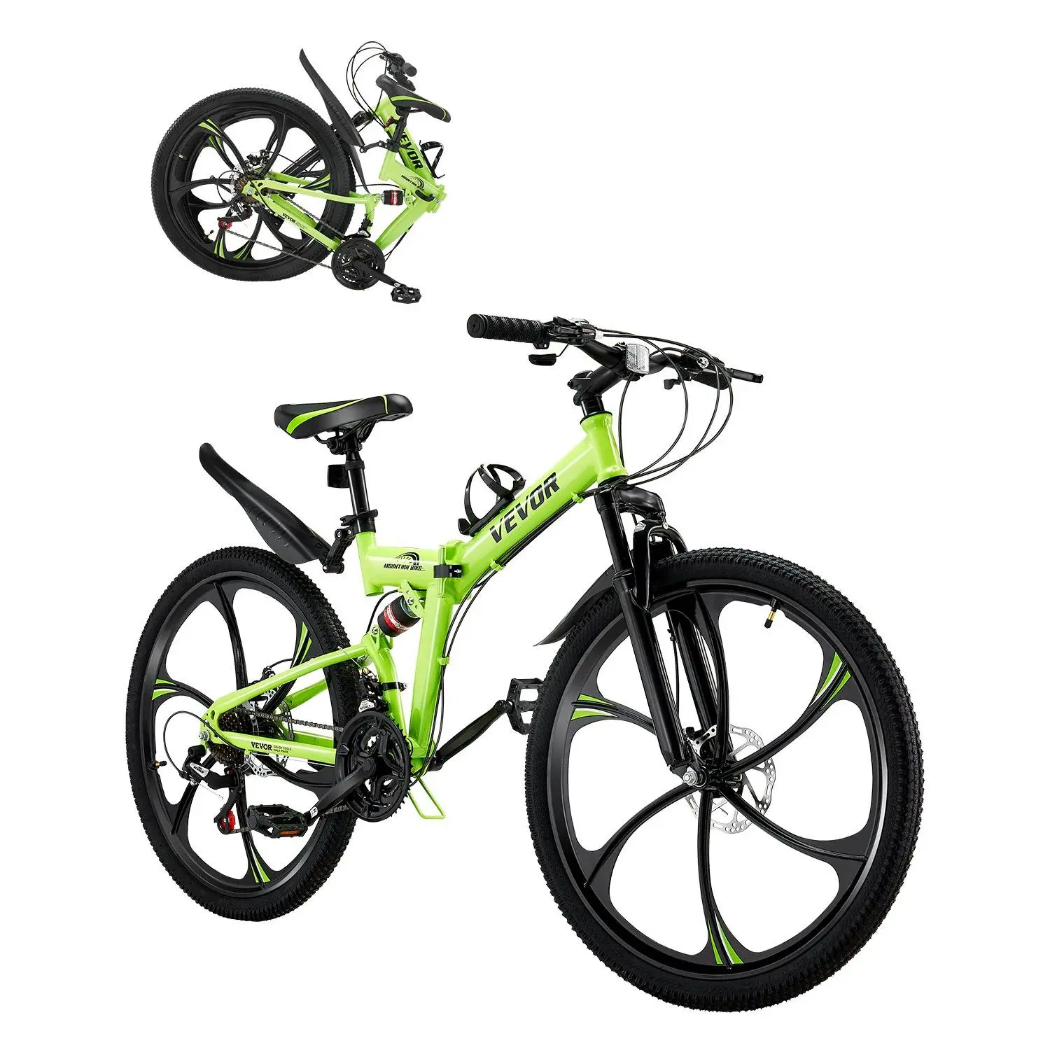 VEVOR 26 inch Folding Mountain Bike, MTB Bicycle with Full Suspension, 21-speed Drivetrain, Comfort Saddle, Disc Brakes, High Carbon Steel Frame, Adult Sport Cycling Bicycle for Men Women Trail Snow