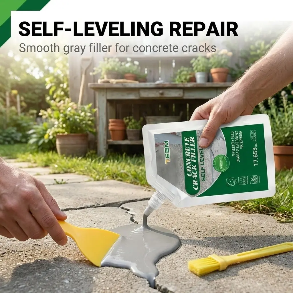 Self-Leveling Concrete Crack Filler, Crack Sealer, Seamless Repair for Garage Floor & Yard, Easy DIY Fix for Wall & Ground Cracks, Bond Seal