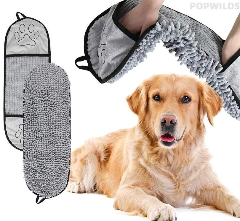 Microfiber Dog Towel for Medium-Large Dogs - Super Absorbent, Quick-Drying, Machine Washable, Gentle Touch, Handy Hand Pockets, Extra Functionality for Baths, Outdoor Activities, Camping & Hiking Personal Care, Bath