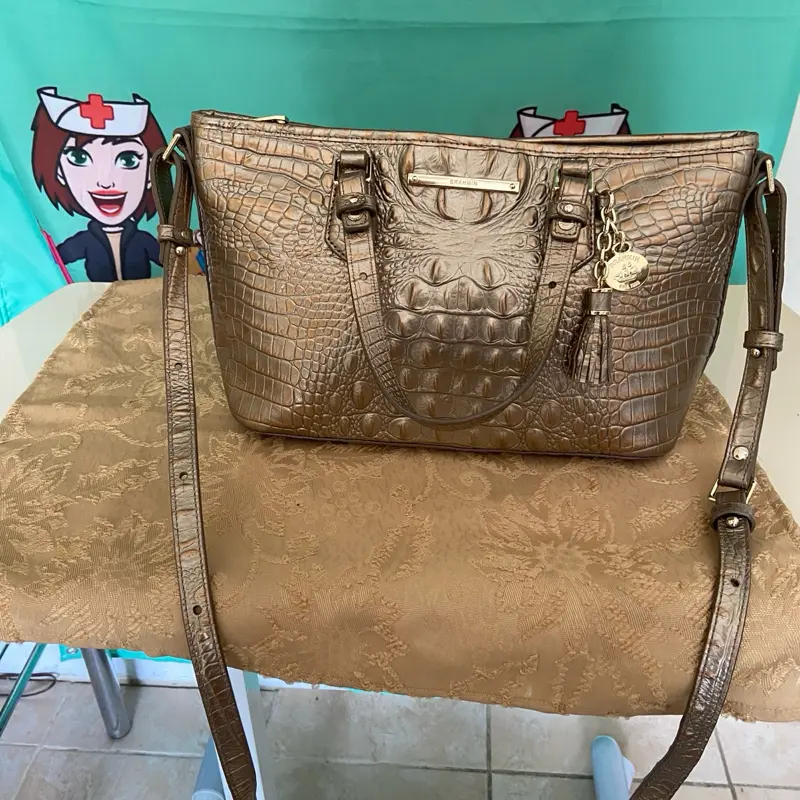 Brahmin Mini Asher Rose Gold Melbourne Croc-Embossed Shoulder Satchel/Crossbody