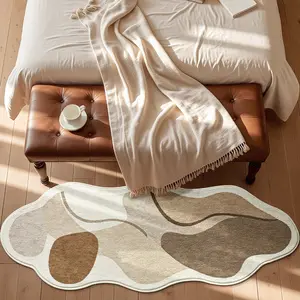 1PC Modern Art Style Cream Color Long Runner Rug, Decorative Rug, Soft Foldable, Ideal for Living Room, Bedroom, Dorm, Restaurant, Holiday Decor