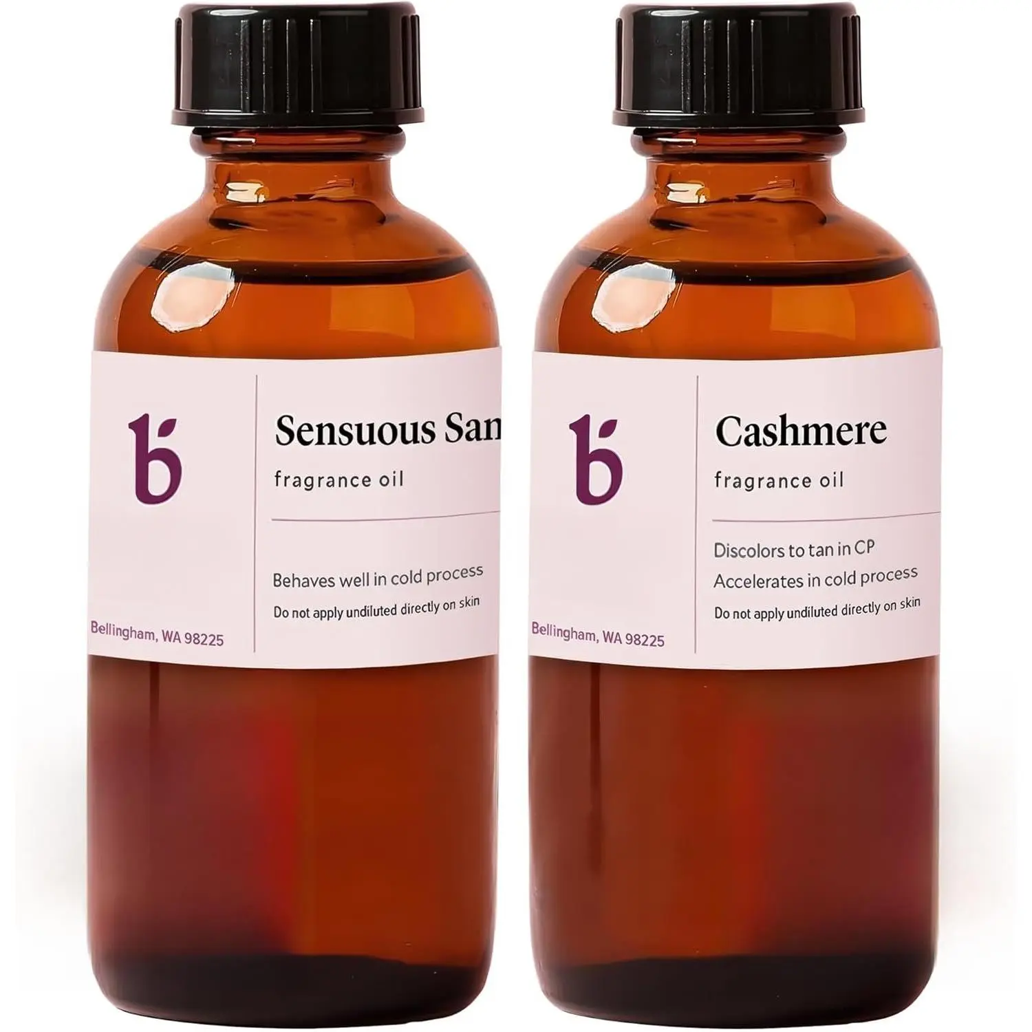 Sensuous Sandalwood & Cashmere  Oil Set 2 x 2 oz | Exotic Woodsy + Warm Cozy Scents for Soap Making, Candles, Lotion, Bath Bombs & Perfume |  Safe, Vegan, Phthalate Free