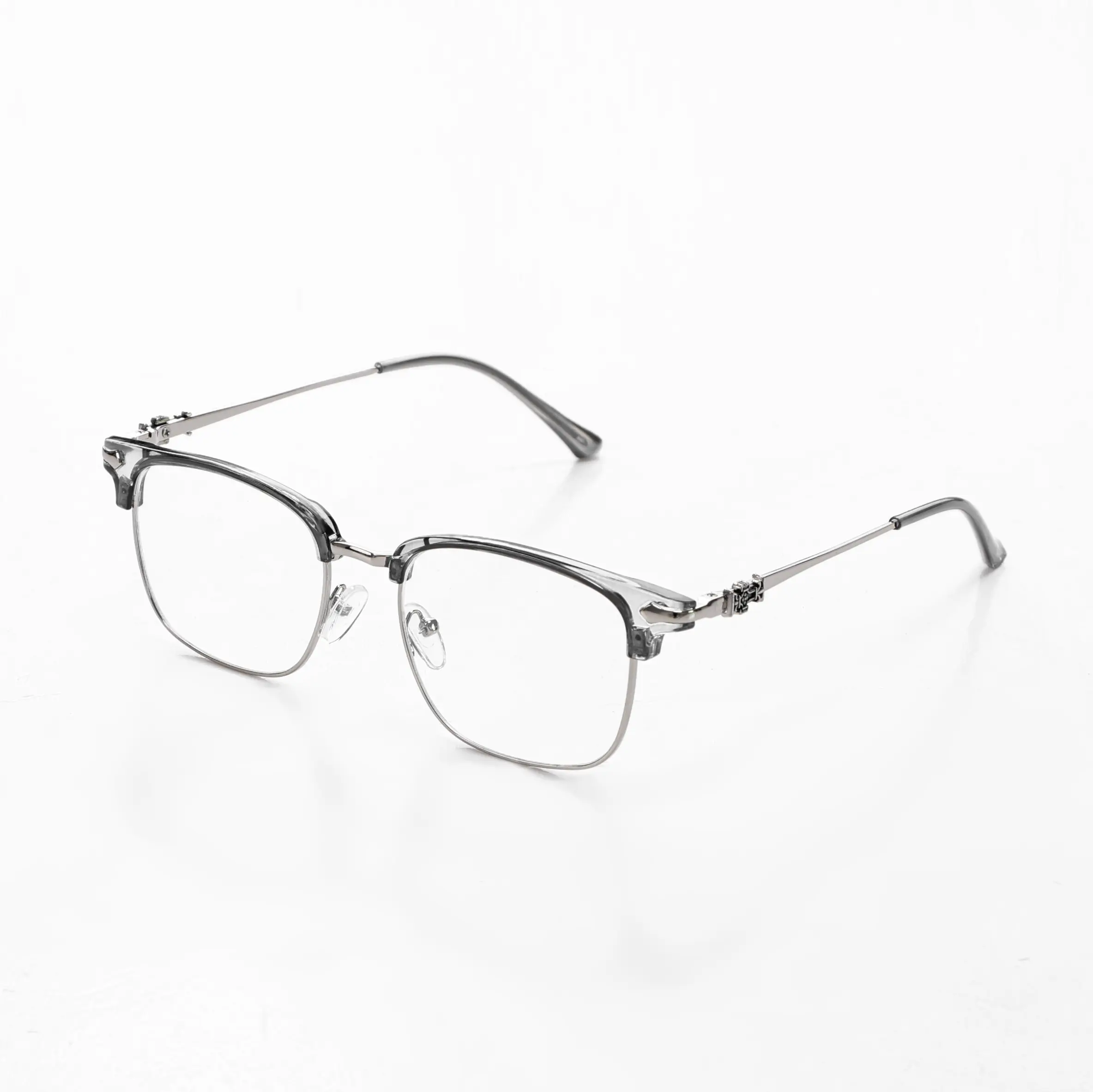 Unisex Semi-Rimless Browline Eyeglasses - Basic Alloy Rectangle Optical Frame, Men's Accessories, Daily Use, Includes Eyeglass Case & Glass Cleaner Cloth
