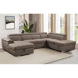 128"Sofa U Shaped Sectional Couch with Ottomans Reversible Modular Sofa 7 Seater Couch with Storage Seat,Living Room Furniture Sofa Sets with Adjustable Headrest, Brown