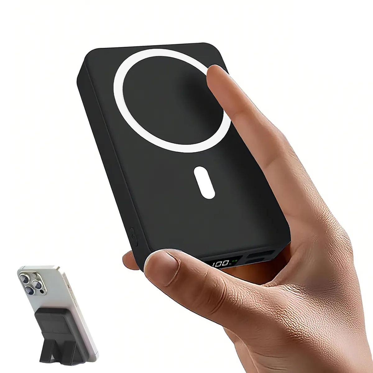 10000mAh Magnetic Power Bank – Portable Charger with Foldable Stand, LED Digital Display, Charge iPhone & Android Devices Simultaneously summerwins