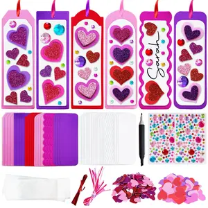 ArtCreativity 314 PCS Valentine’s Day Bookmark Craft Kit - Makes 24 Bookmarks - Valentine Crafts for Kids Classroom - Valentines Bookmark Craft Kit with Hearts, Glitter Stickers, Rhinestones, Ribbons