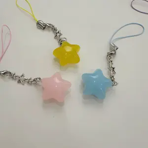 Five pointed star colored mobile phone lanyard, ice transparent resin bead star chain, Phone Charms