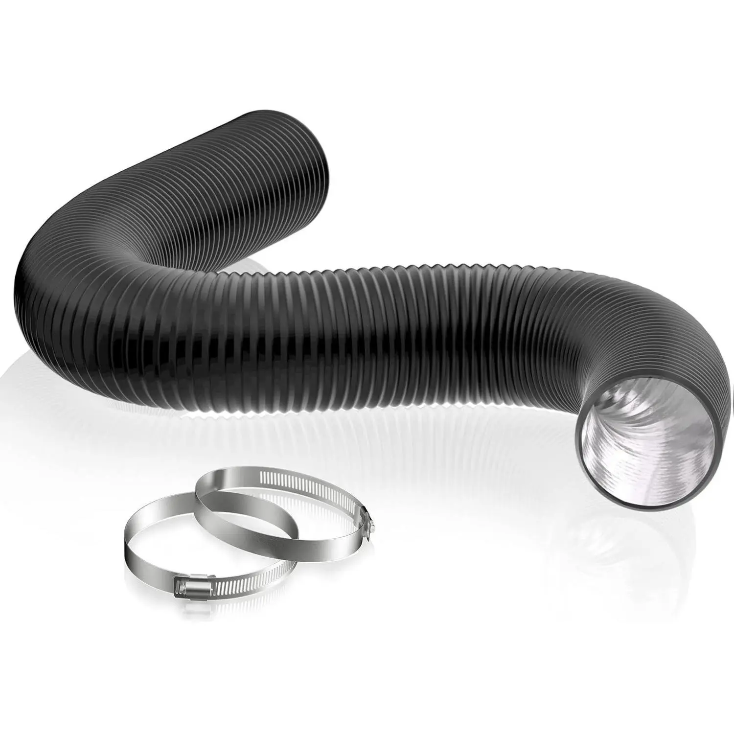 HG Power Flexible Aluminum Dryer Vent Hose, Air Ducting with 3 Layer Protection & 2 Clamps for HVAC Ventilation Heating Cooling Exhaust