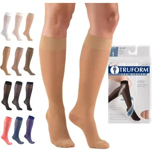 Truform Sheer Compression Stockings, 15-20 mmHg, Women's Knee High Length, 20 Denier, Beige, Medium