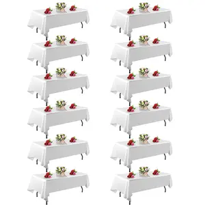 6/10 Pack White 102 x 60 In Tablecloths – Fit 4 - 8 foot Rectangle Tables | Stain & Wrinkle Resistant | Washable Polyester Table Covers for Wedding, Party, Dining, Tablecover, Decoration, Ornaments, Decor (White/Black)