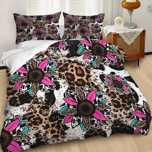 Vibrant Floral Leopard Print Duvet Cover Set, Eclectic Bedding Set with Bold Pink Flowers and Animal Textures, Soft and Cozy for Stunning Bedroom Decor, Ideal for Style Lovers, Contains 1 duvet cover, 1 or 2 pillowcases (without filling)