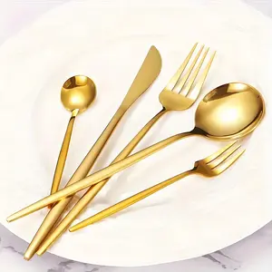10/30-Piece Gold Stainless Steel Cutlery Set, Elegant Tableware - Including Knives, Forks, Spoons, Dessert Forks & Dessert Spoons, Mirror Polished, Dishwasher Safe - Ideal for Hotels, Cafeterias and Wedding Receptions