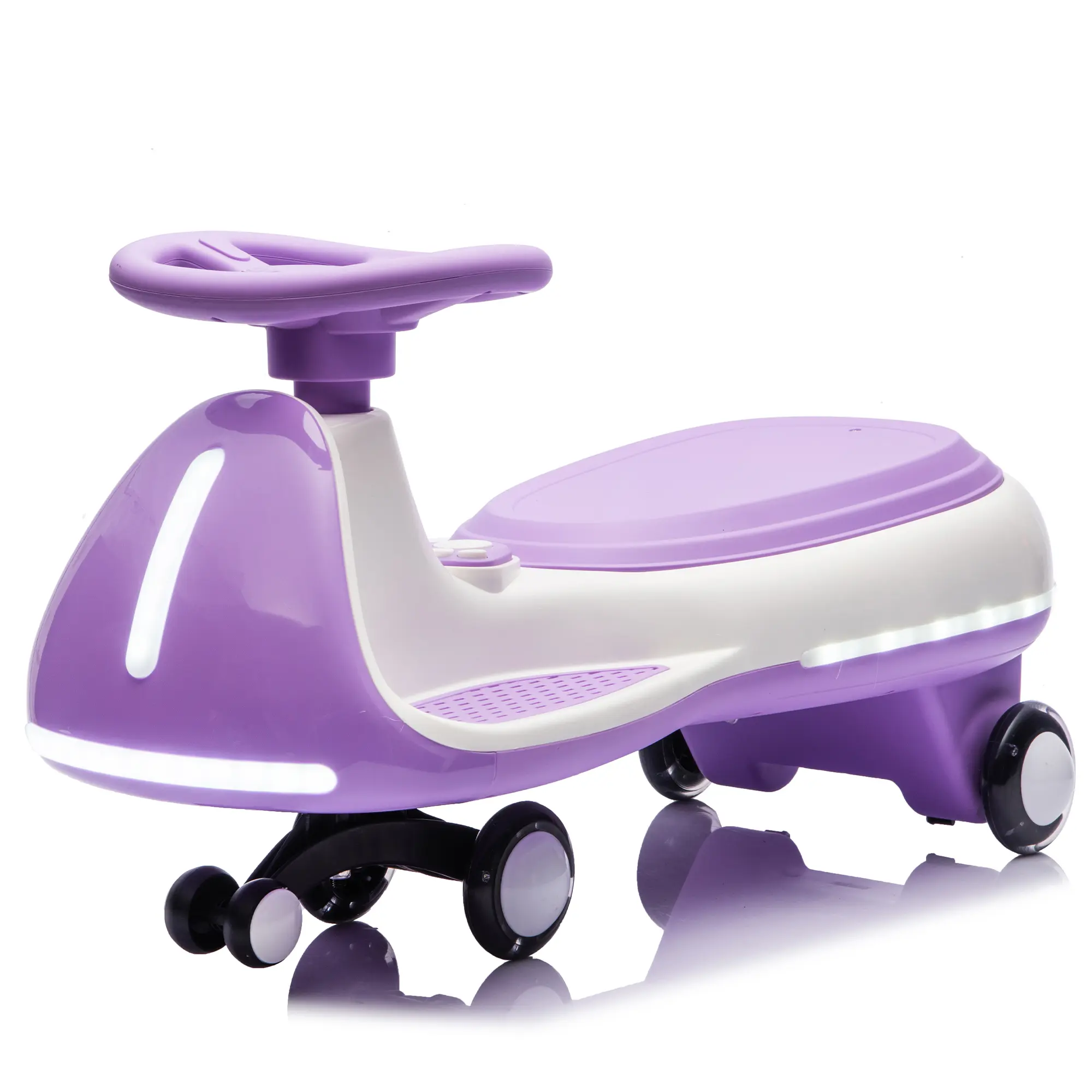 12V Remote Controlled Electric Wiggle Car for Ages 3-8 Kids, Triangular Stable Frame, LED Lights, Bluetooth Music, Flashing PU Wheels, Remote Control - Purple, Remote Controlled Car