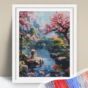 Landscape Pattern Cross Stitch Kit, Cross Stitch Printed Canvas, Flower Room Decor, DIY Cross Stitch Kit for Beginners, DIY Embroidery Kit, Embroidery Design