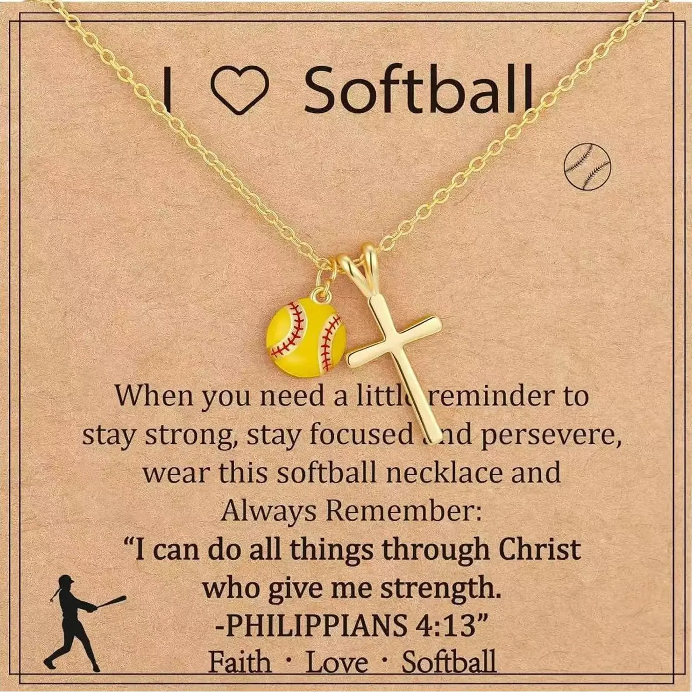 Softball/Soccer/Volleyball/Basketball/Tennis/Football/Pickleball Necklace for Girls Women, Sports Accessories Jewelry Christmas Gift for Lovers Faith 15.7+1.96 Inches