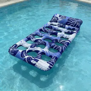 Large Inflatable Pool Float Xl with Heart Holes, Adult Size with Neck Pillow, Beach Party Toy, Cool Water Resting Pad, Blue, Inflatable Pool Lounge