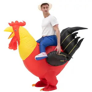 Inflatable Ride-on Rooster Costume Blow up Suit Fancy Dress Funny Jumpsuit Costume for Halloween Christmas Party