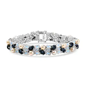 Blue Star Sapphire DF and Multi Gemstone 24.85 ctw Celestial Tapestry Bracelet in Rhodium Over Sterling Silver 8.00 In Christmas Gifts
