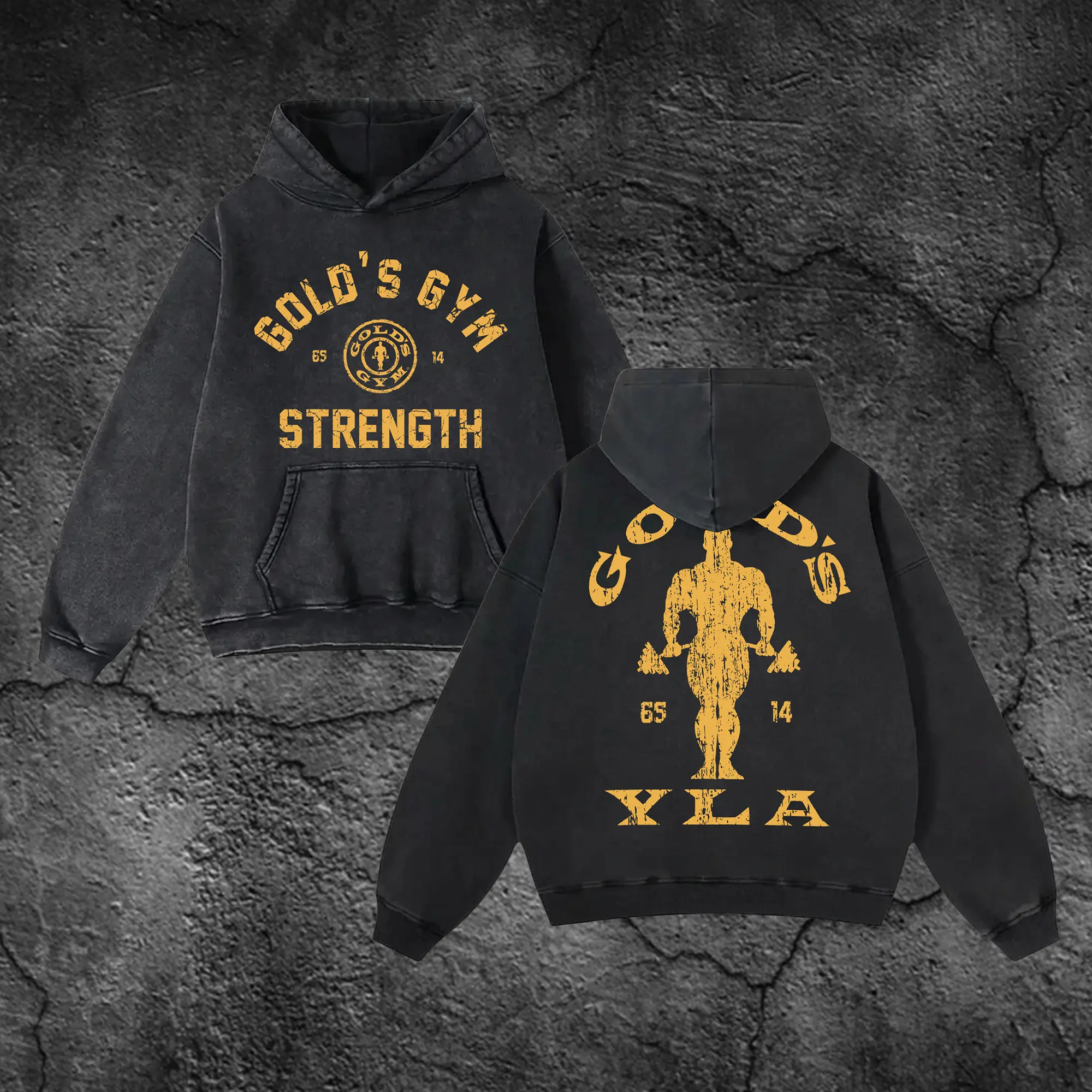 Strength Gold's Gym YLA Oversize Washed Hoodie, Gym Apparel, Workout Wear, Training Men's Top, Aesthetic Shirt, Discipline, Strength, Focus