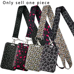 Gray Leopard Print Lanyard for Keys Chain USB ID Credit Card Cover Pass Mobile Phone Charm Women Neck Straps Badge Holder Key Ring Accessories Phone Decoration