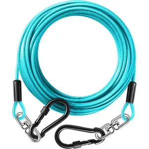 30FT-300Lbs Heavy Duty Dog Tie Out Cable with Swivel Hook, Rust Chew Proof Leash for Medium Large Dogs, for Outdoor Yard Camping (Teal, 30FT)