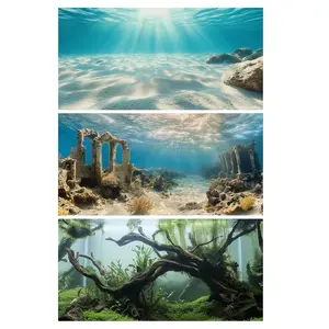1 Set 3PCS Aquarium Background, Cloth Underwater Fish Tank Background, Undersea Ruins Floor Sunshines & Tree Wood Branches Aquatic Plants