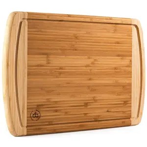 Extra Large Cutting Boards - 17.5” x 13.5” | Non-Slip Natural Bamboo Chopping & Carving Board with Juice Groove - Knife-Friendly Surface – Multipurpose Kitchen Prep & Serving Tray - Daily Use Kitchen Essential
