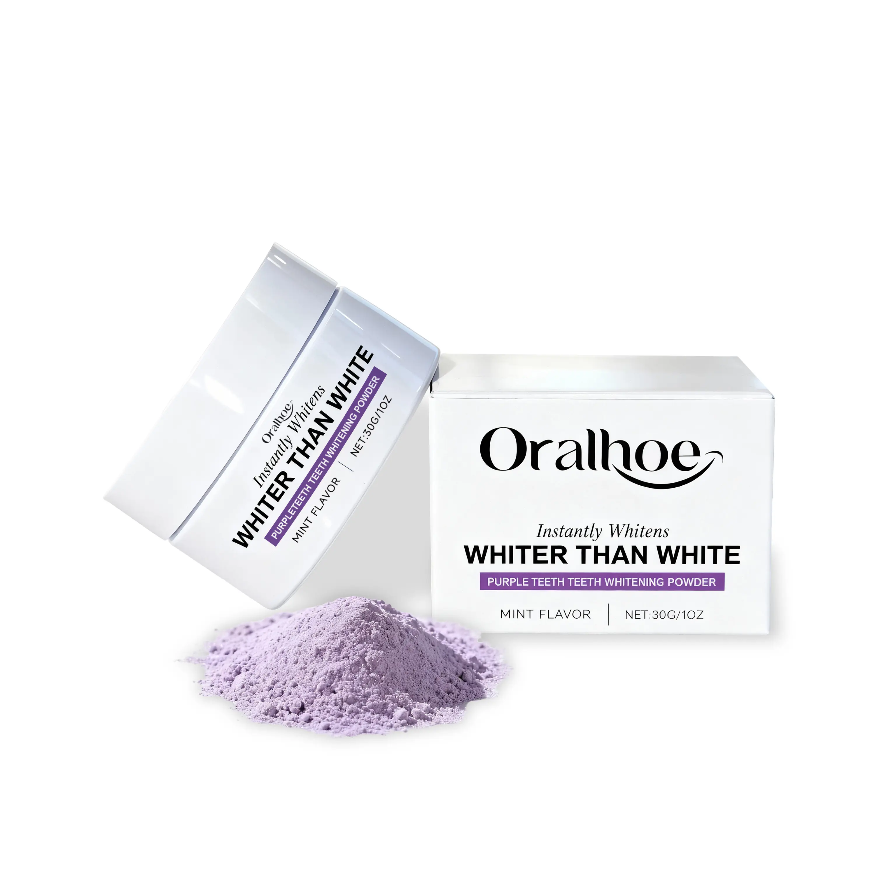 2pcs Purple Oral Teeth Whitening Powder - Mint Flavor, Removes Food & Drink Stains, 2-3 Min Brushing, Mild Sensitive-Friendly, Daily Use for Long-Lasting Fresh Breath, Stain Remover, Restore