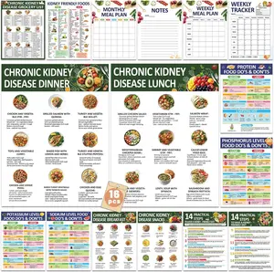 16Pcs Kidney Friendly Food List Chart Poster for Chronic Kidney Disease Food Chart Renal Diet Guide High Protein Low Potassium Foods List Posters for Beginners Diet Plan and Kidney Awareness Supplies