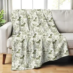 Dachshund Sage Green French Toile Blanket, Toile Throw Blanket For Doxie Lovers, Sausage Dog Blanket Toile De Jouy Gift Dog Cozy BlanketGift For Men & Women, Gift For Kids, Christmas Gift, Halloween Gift