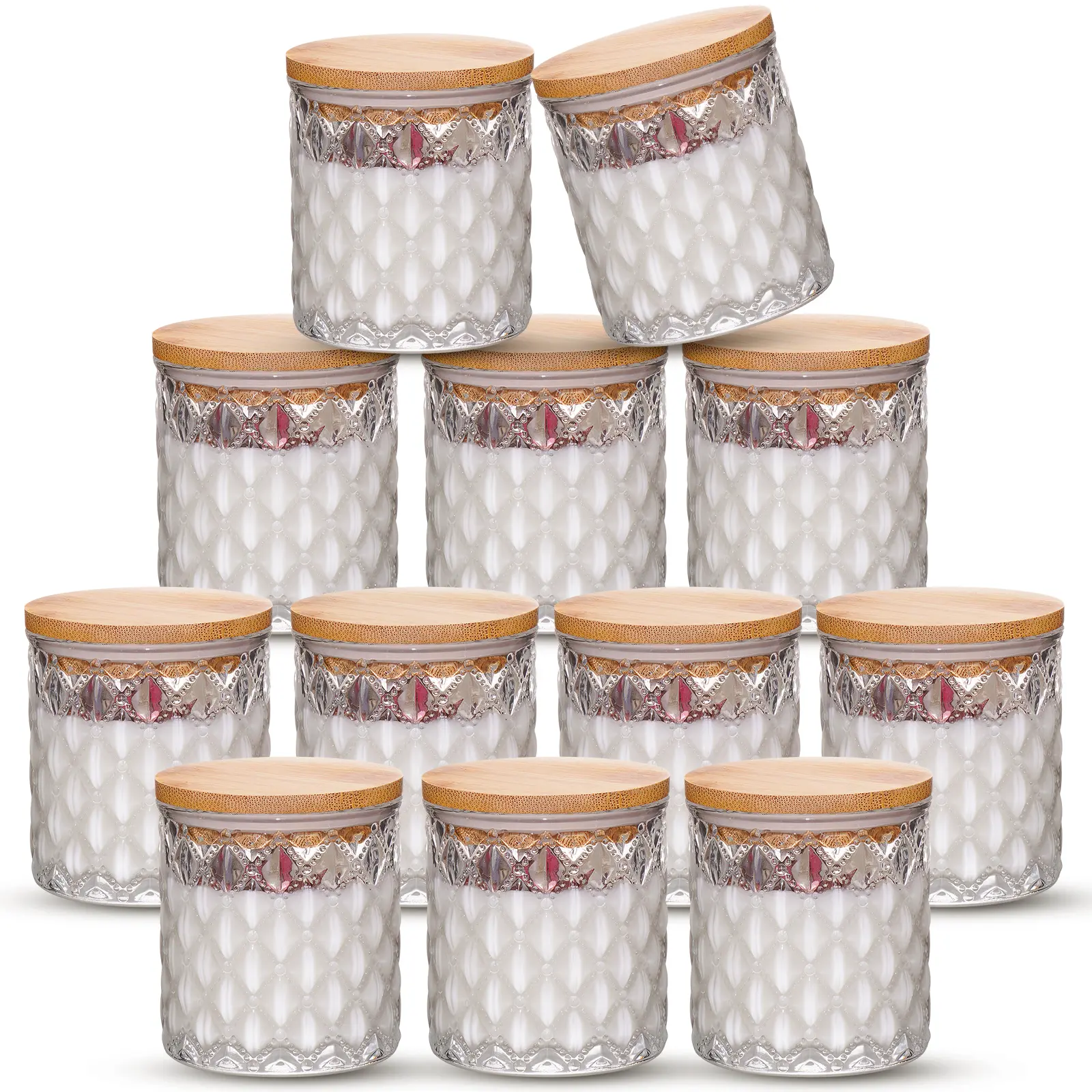 NiHome 12 Pack Embossed Candle Jars for Making Candles, 6 OZ Glass Candle Jars with Lids Empty Food Storage Containers Tealight Holders for Spice, Powder, Liquid, Leakproof