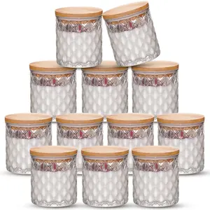 NiHome 12 Pack Embossed Candle Jars for Making Candles, 6 OZ Glass Candle Jars with Lids Empty Food Storage Containers Tealight Holders for Spice, Powder, Liquid, Leakproof
