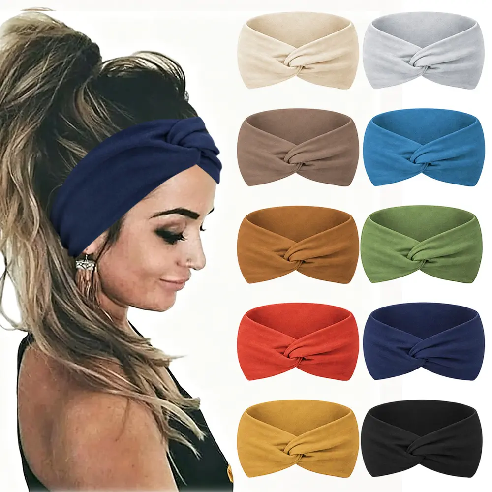 10 Pcs Women Headbands African Wide Hair Wrap Extra Turban Head Bands for Lady Large Sport Workout Stretch Non-slip Big Hair Bands