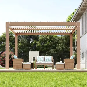 Garvee 10x12 Aluminum Louvered Pergola for Patio Deck with Adjustable Hardtop Gazebo, All-Weather Outdoor Shelter Featuring Drainage System, Reinforced Frame, and Elegant Wood Grain Finish for Backyard