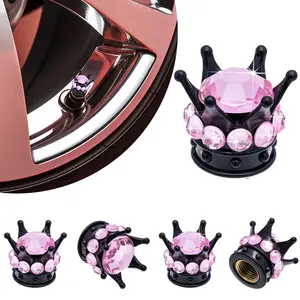 5-Pack Crown Tire Valve Caps, Shiny Crystal Shape, Universal Chrome, Durable Abs Plastic, Easy Install, Perfect Gift for Car Enthusiasts