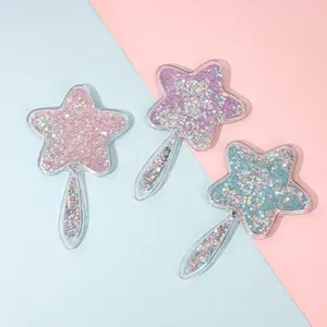 Five-pointed star sequin handheld mirror with flowing sand handle and small mirror