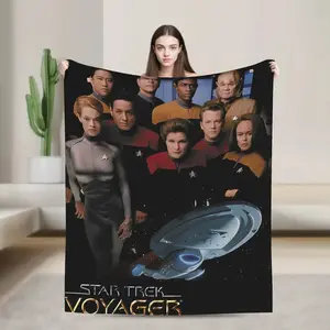 Star Trek Voyager Crew Flannel Blanket Soft Throw Blanket for Couch Bed Airplane Travel Aesthetic Bedspread Sofa Bed Cover Perfect Gift