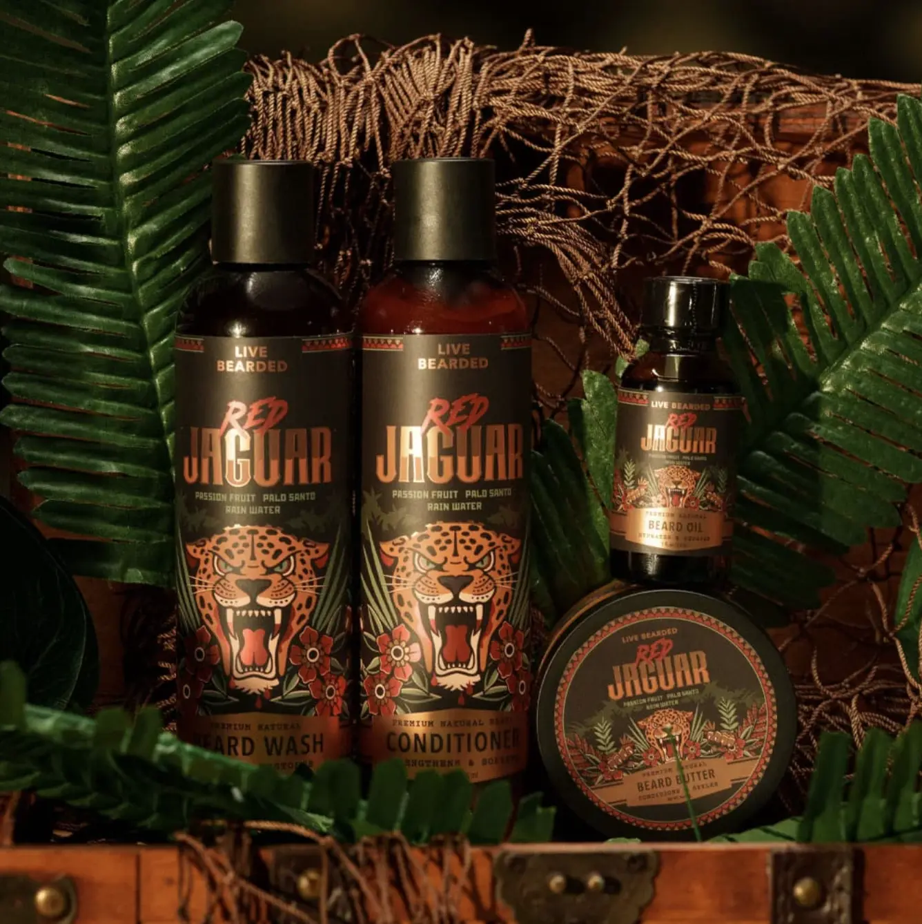 Live Bearded Red Jaguar Limited Edition Full Collection - Complete 6-Piece Grooming Bundle with Wash, Conditioner, Oil, Butter, Body Soap, and Spray