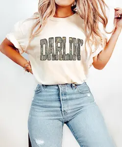 [Sale off up to 50%] Darlin Tshirt, Country Girl Crewneck, Southern Style Camo Shirt for Her, Western Apparel, Country Concert Gift, Graphic Streetwear T-shirt