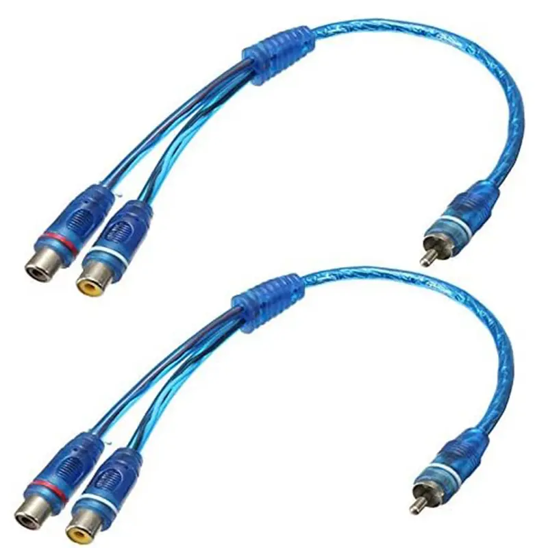 RCA Y Adapter Connector 2-Pack, 1 Male to 2 Female Car Auto Audio Splitter Cable, Blue, Computer & Office Accessories for Enhanced Sound Quality, Car Audio Setup, Car Accessories