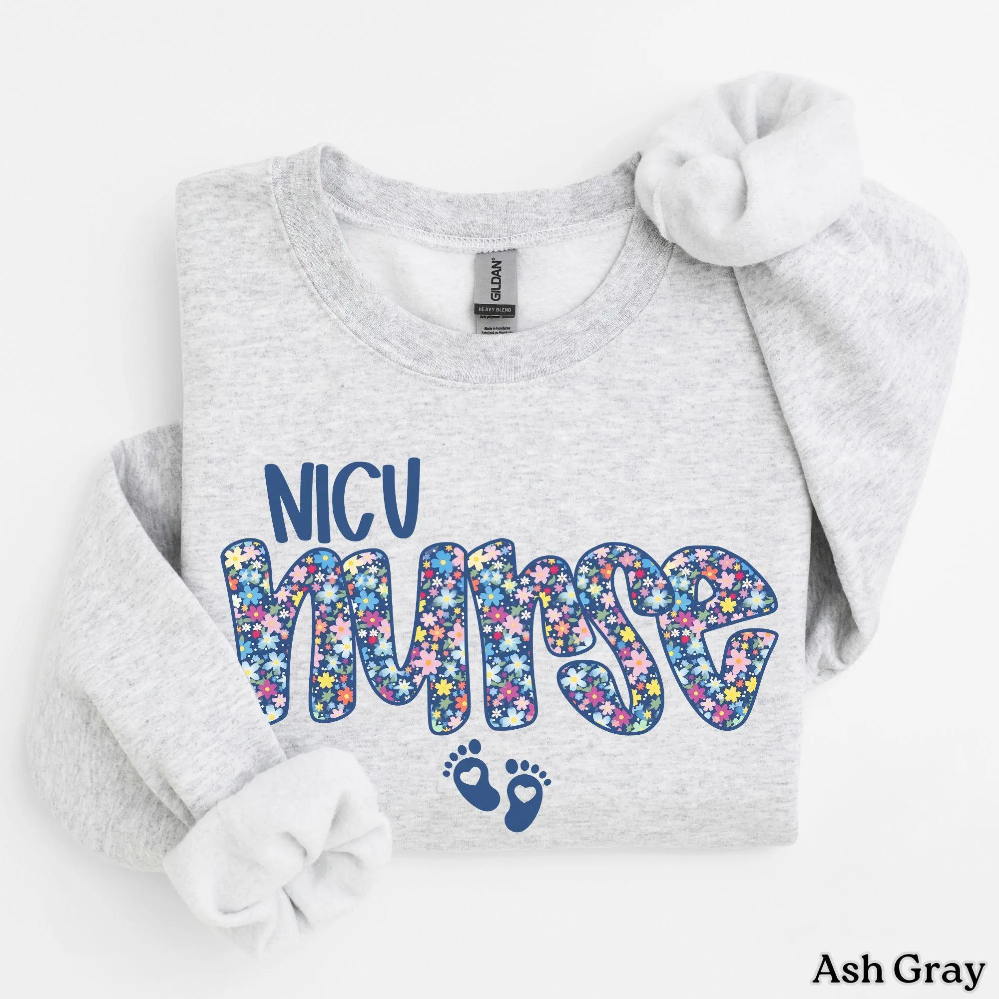 Floral Nicu Nurse Sweatshirt OR T-SHIRT, Nicu Nurse Crewneck shirt, Neonatal Intensive Care Unit RN TSHIRT, Nurse Sweater Nursing Student Gift Cotton Fabric Polyester Sleeve