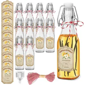 PLL 10 Pack  Glass Vanilla Extract Bottles 8 oz with Lids, Vanilla Extract Labels and Funnel, Glass Boston Vanilla Bottles for Syrup Gift, Flip Top Glass Bottles Jars for Vanilla Extract