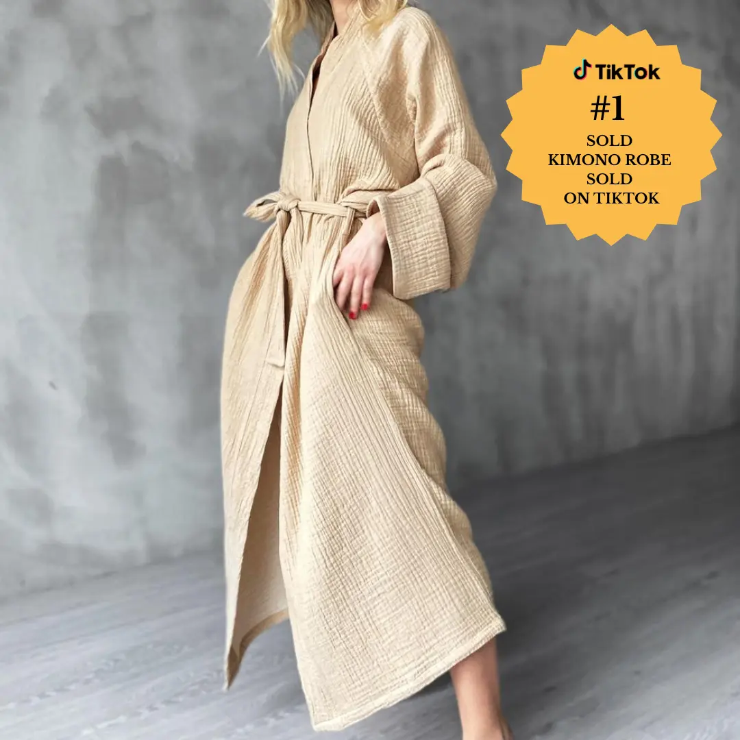 Joy 4-Layer Gauze Muslin 100% Cotton Kimono Robe Casual Loungewear | One Size Fits Most Fits best: 5'4" and up, around 110 lbs and up.  Womenswear Nightwear