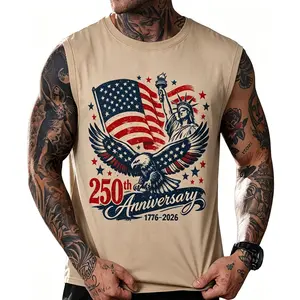 Vintage American 250th Anniversary 1776-2026 Sleeveless Tank, Retro Eagle & Liberty USA Flag Graphic, Men's Patriotic Casual Gym Shirt