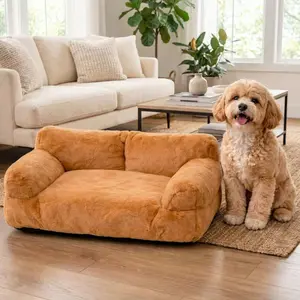 Cozy Pet Sofa Bed for Small to Medium Dogs & Cats All-Season Washable Couch with Supportive Bolsters Fits 2 Pets 35.4 x 21.7 x 10.2 in Brown Plush Fabric PP Cotton Filling Comfortable Indoor Lounger outdoorfun