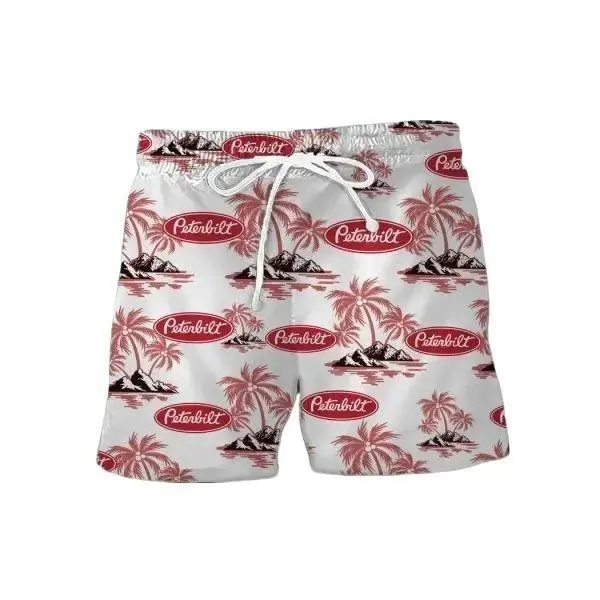 Vintage Peterbilt Tropical Fern US Flag 4th of July Men's Hawaiian Short Case IH Light Beer Lovers Swim Trunks, Father's Day Aloha Gift for Him, Trendy Casual Breathable Surfing Beach Shorts Swimwear Menswear
