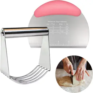 Cutter Dough Scraper Dough Cutter Scraper Tool Kitchen Pastry Steel Pastry Cutters Heavy Duty Dough Cutter for Kitchen Baking and Easy Clean (Pink)