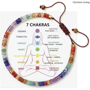 7 Chakra Bracelet for Women, Natural Healing Crystal Stone Beaded Bracelet, Adjustable Energy Balancing Spiritual Bracelet, Yoga Meditation Daily Wear Jewelry, Chakra Alignment Wellness Gift for Her