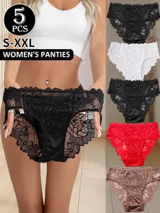2/5 Pcs/Set Women Anti-Roll Mid Waist Lace Triangle Panties Maternity Panty Maternity Underwear Full Coverage Soft Solid Color Sexy Sheer For Maternity Postpartum Moms