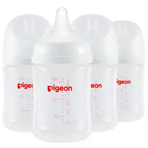 Pigeon PP Nursing Bottle Wide Neck, Anti-Colic, Streamlined Body, Natural Feel, Easy to Clean, 5.4 Oz (Pack of 4), Includes 4pcs SS Nipples (0m+) baby registry essential